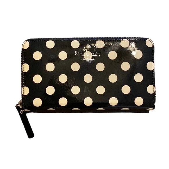 Kate Spade Polk A Dot Black White Full Zip Wallet - Picture 1 of 8